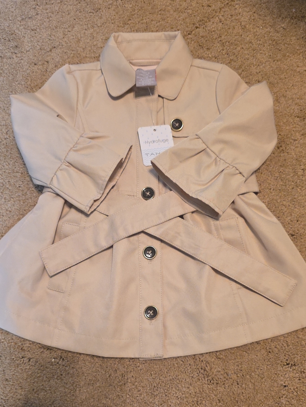 Tahari Girls Cream Pea Coat with Belt